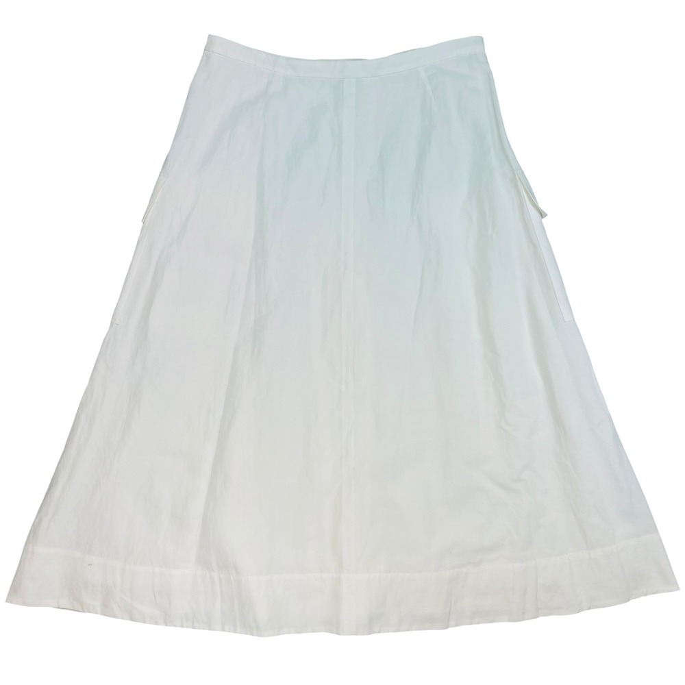 Vince Cream Cotton Linen Blend Button Front Midi A-Line Skirt with Pockets 14 - Picture 2 of 6